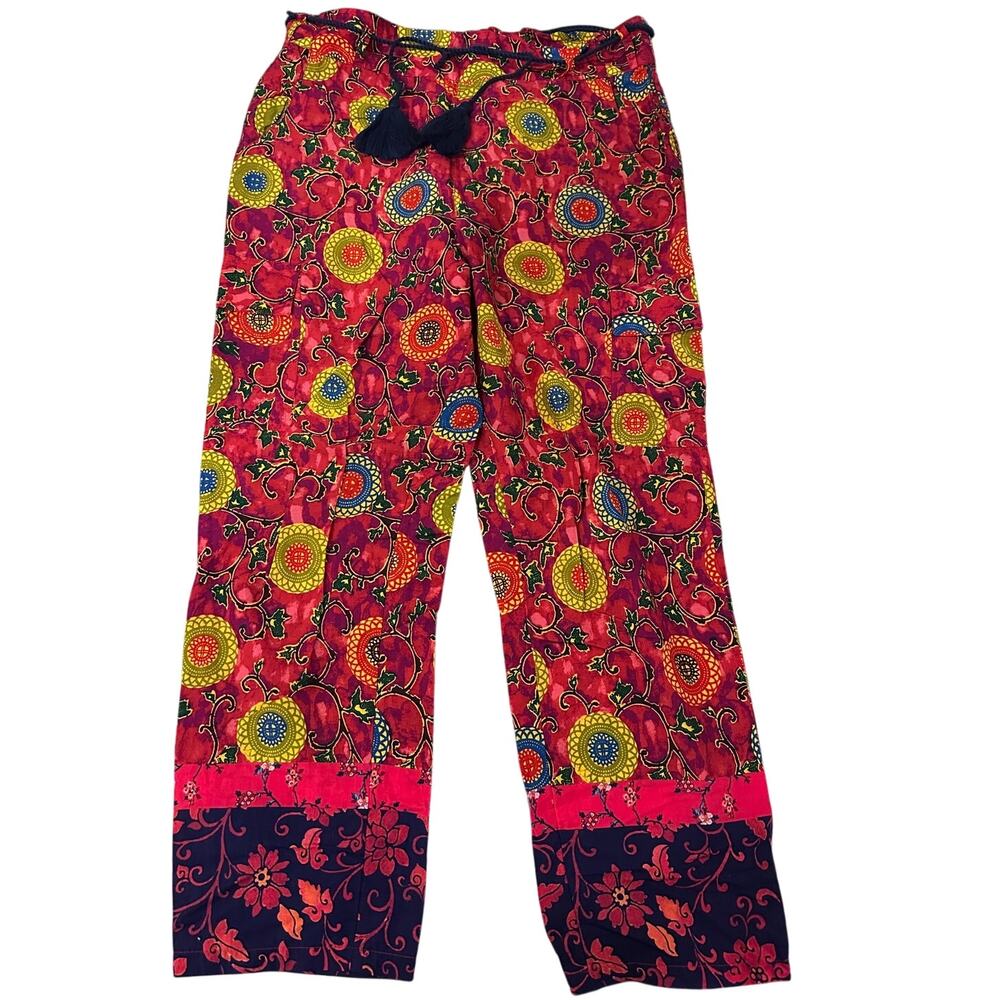 Sundance Cotton Medallion Floral Border Print Tassel Drawstring Boho Pants EUC M - Picture 2 of 8